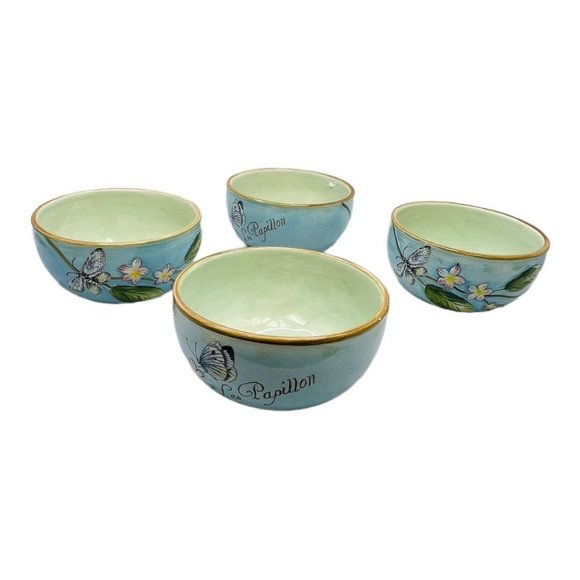 Fitz & Floyd Toulouse Set of 4 Blue Small Bowls Songbirds and Butterflies - Picture 8 of 9